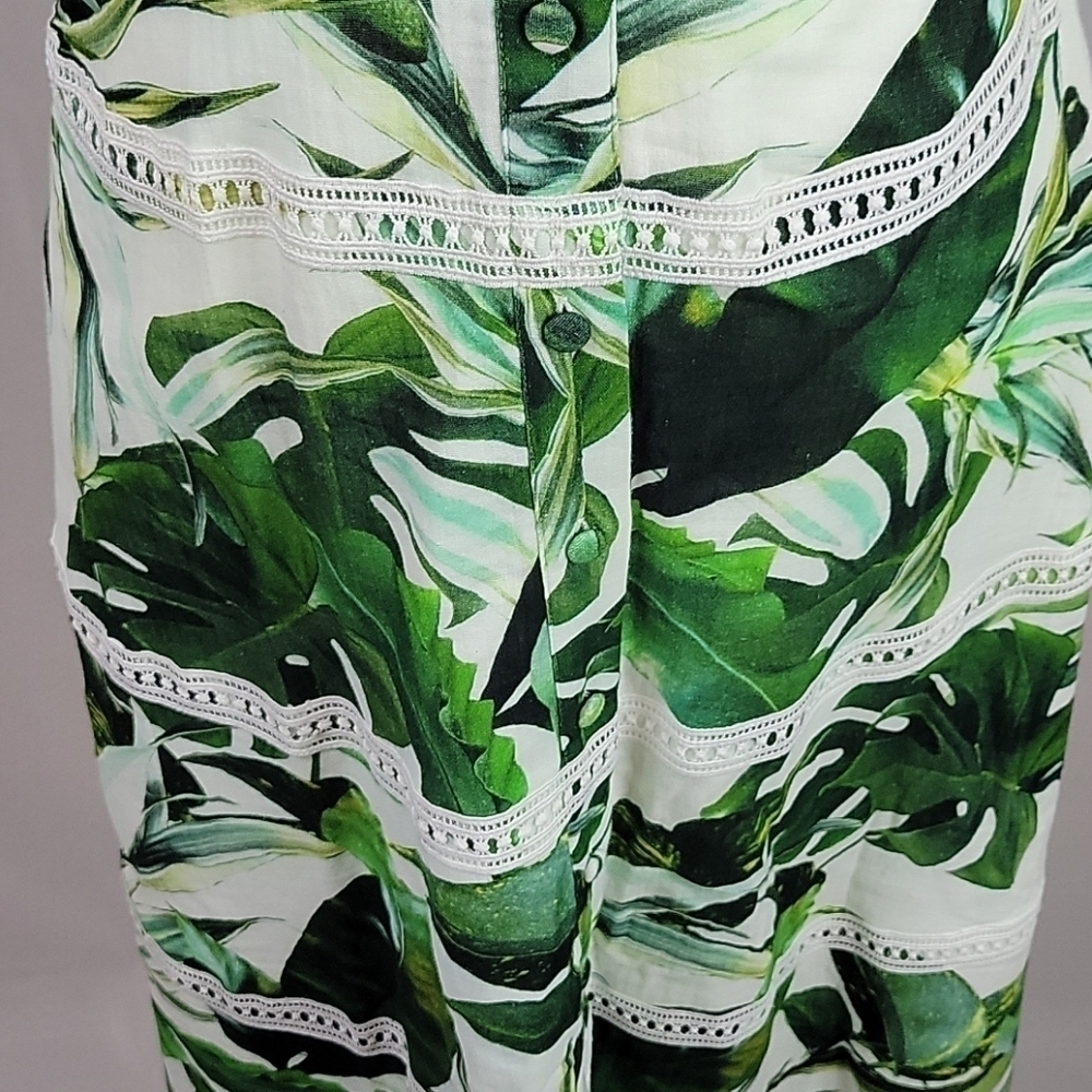 Gianni Bini Monica Palm Leaves Cotton midi dress Ivory Green 0 - Picture 7 of 11